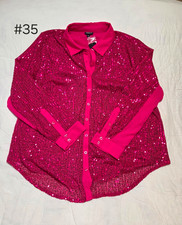 Torrid Women's Pink Solid Sequin Button-Up Collared Long Sleeve Blouse 1 Plus picture