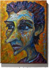 OIL█PAINTING ART█SIGNED EXPRESSIONIST VINTAGE ORIGINAL UNIQUE DECO PORTRAIT POP picture