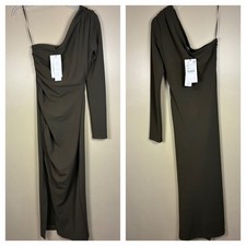 NWTs ZARA One Sleeve Formal Cocktail Maxi Dress Brown Ruched Sz XS picture