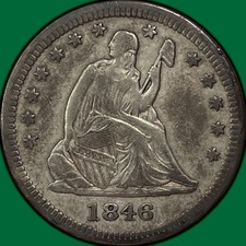 1846 Seated Liberty Quarter Near Extremely Fine Near XF Coin, Gouges #33279 picture