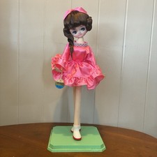 Vintage Posable Doll Big Eyes Japan  Pink Dress 19 Inch Fashion Doll picture