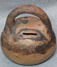 Antique Handmade Jug Clay Pottery Money Slot Bank Primitive Folk Art Handcrafted picture