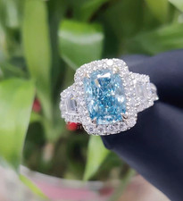 4.10 CTW Cushion Blue Lab-Grown Diamond Halo Ring,Engagement Ring IGI Certified picture