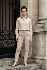 Ann Taylor Loft Pants Womens 12 Gingham Check Taupe Ivory Stretch Career New picture