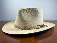 Vintage SCALA Genuine Panama Straw Hat Hand Woven Ecuador Dorfman Pacific L 7 1/ picture