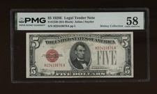 DBR 1928-E $5 Legal Fr. 1530 HA Block PMG 58 Serial H22419876A picture