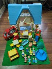 Vintage 1989 Little Tikes Large Blue Roof 2 Story Doll House w/ Accessories  picture