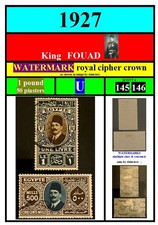 EGYPT stamps-1927-U-1 POUND+50 PT-king FOUAD (FUAD)-WATERMARK-SCOTT# 145-146 picture