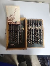Vintage Irwin 13 Piece Set of Auger Brace Bits w/ Wood Box Made in USA  picture