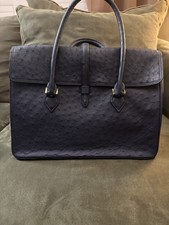 Brooks Brothers Blue Satchel Top Handle Bag Zip Closure Gold Hardware Pockets picture