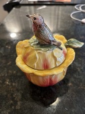 Fitz and Floyd Condiment or Jam Jar Orchard Series Flower market Bird picture