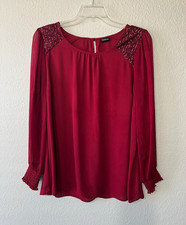 Torrid Women’s Plus Size 1X Red Sheer Chiffon Sequin Shoulder Long Sleeve Blouse picture