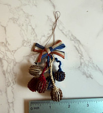 Rare Antique German Biedermeier Silk Ribbon & Passementerie Pom-Pom Holiday Orna picture