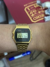 Casio A159WGE Vintage Digital Alarm Chrono Gold Tone WR Japan Module 593 picture