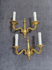 Pair of Vintage Restored Brass Wall Lights Wall Sconces - Ready to Install 110V picture