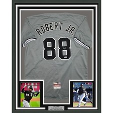Framed Autographed/Signed Luis Robert 35x39 Chicago Grey Jersey Beckett COA picture
