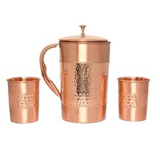 Healthgoodsin Pure Copper Water Jug 2 Copper Tumblers Hammered And Plain picture