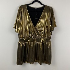 Torrid Liquid Shine Surplice Peplum Top Size 2X Gold Surplice Peplum picture
