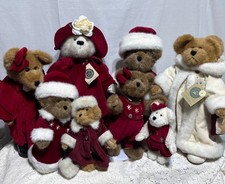 Vtg Boyds Bears Christmas Plush Lot of 8 Burgundy Velvet Fur MWT Glass Case Mint picture