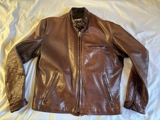 Vintage Schott NY SZ 42 Brown Leather Cafe Racer Lined Motorcycle Jacket USA 80s picture