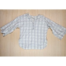 Anokhi Tunic Blouse Womens S White Blue Plaid Split Neck 3/4 Sleeve Lagenlook picture