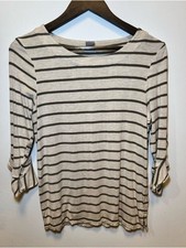 Chico's Cream Striped Boatneck Long Sleeve Top picture