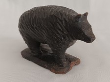 Vintage Hand Carved Wooden Black Bear Figurine on Display Stand picture