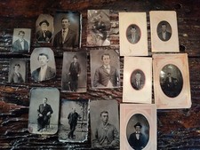 Lot of 16 Antique Tintype Photographs, 5 Tin Types in paper covers. picture