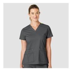WONDERWINK WonderFlex V-Neck Women's Short Sleeve Scrub Top 6108 -MEDIUM -Gray picture