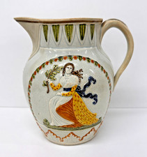 Antique Prattware Jug c1800 moulded relief Classical Maidens Peace and Plenty picture