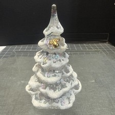 VTG Fenton iridescent Christmas Tree With Gold pear 4” Tall picture