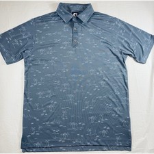 FJ Footjoy Mens Medium Golf Polo Shirt Palm Tree Print Performance Blue Preppy picture