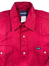 Wrangler Red Denim Pearl Snap Western Shirt Men's Large Flannel picture