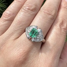 Platinum 1.96ctw Clean Bright Green Emerald w/ Round & Baguette Diamonds Ring picture