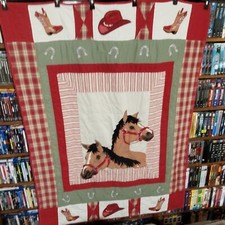 Longaberger Homestead quilted embroidered blanket/throw Western Horse Decor Rare picture