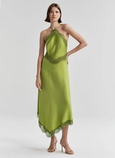 A.L.C. Lucia Satin & Lace Halter Midi Dress Peridot 8 NWT $695 picture