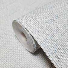Sea breeze kaya light Blue faux paperweave basketweave fabric textured wallpaper picture