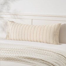Lumbar Corduroy Throw Pillow Cover 14x36 Cream White, Boho Farmhouse Decor picture