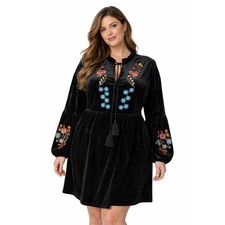ASA Fashion Velvet Floral Embroidered Dress Womens 3XL Black Boho Whimsigoth picture