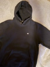Vtg 70s Champion Reverse Weave Hoodie Red Tag Single Color Black L Small C Logo picture