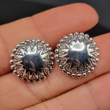 Vintage Silver Tone Sunburst Dome Earrings Textured Star Screw Back Clip On picture
