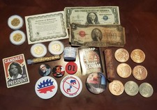 JUNK DRAWER LOT Political Stickers Buttons Metals Coppers Civil War Heros 172pc  picture