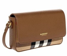 Burberry Women’s Brown Check Crossbody Bag Gold Hardware Adjustable Strap picture