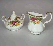 VTG Royal Albert Sugar Creamer Set Old Country Roses Serving Gold Trim England  picture
