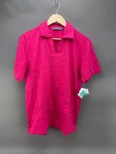 Cubavera Mens Pink Short Sleeve Pullover V-Neck Embroidered Shirt Size M picture