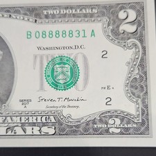 Fancy Serial Number $2 Bill Lucky Five 8s 08888831 Crisp Uncirculated 2017A picture