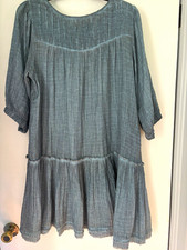 Natural Life Blue Solid 3/4 Sleeve Round Neck A-Line Ruffle Short Dress L picture