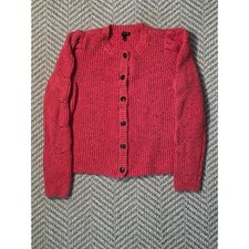 Talbots Petite Coral Pink Red Flecked Ribbed Puff Sleeve Cardigan Sweater MP picture