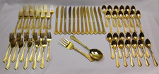 61 Pcs GOLDEN ROYAL PLUME Int'l Silver Stainless Steel Flatware Service For 11 picture