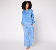 Muk Luks Silky Velour Hooded Lounge Set Blue L New picture